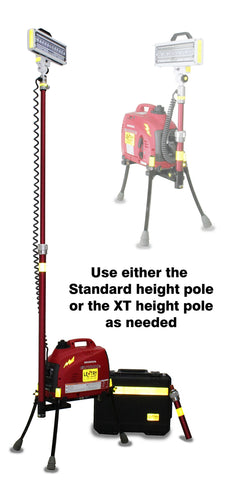 All-Terrain Lentry Light System Model 1SPECX+S-C23 comes with both a standard height and XT height pole, so it's like getting two systems in one! Shown here with the XT height pole and case with an inset picture on the side of the same system using the standard height pole (so you can see both side-by-side).