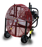 24-inch Ventry Fan Model 24GX200 with optional upgraded Medium Flat-Free Wheels and Skids. The three independently adjustable legs are retracted for storage and transport.