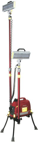 Dual LED Lentry Lighting System Model 1SPECXX-C50 shown with one light fully extended and one retracted. Case not shown.