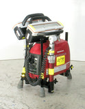 Dual V-Star LED portable LENTRY Light System Model 1STARSS shown with the all-terrain legs and telescoping poles fully retracted and the light heads folded back over the top of the generator for storage.