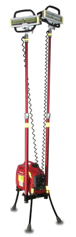 Dual XT V-Star LED Lentry Lighting System Model 1STARXX with the all-terrain legs and both telescoping poles fully extended, standing up to 9-feet tall