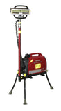 Lentry Portable Lighting Sysetm Model 2STARX shown with the all-terrain legs fully exnteded and the telescoping LED fully retracted