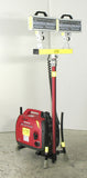 Lentry Lighting System Model 2TWSPX-C50 shown with the all-terrain legs and telescoping 2-Headed LED light head fully retracted. Case not shown.
