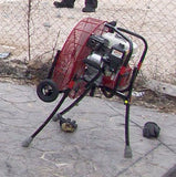 VENTRY 20-inch Fan Model 20GX120 in use at a fire department training. Fan is shown with optional Medium Flat-Free Wheels & Skids and the two front legs fully extended, while the rear leg is partially extended, allowing the fan to be aimed up.