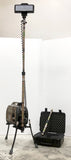 Portable Camo Lentry Lighting System Model 2SPECX+S-C23-CMO with XT pole installed and fully extended. Standard height pole and case to the side.
