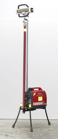Lentry Jobsite LED Lighting System Model 2STARH shown wtih the all-terrain legs fully extended and the telescoping LED fully retracted.