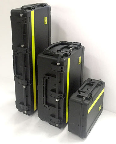 All 3 Lentry Lights V-Spec LED cases, standing upright