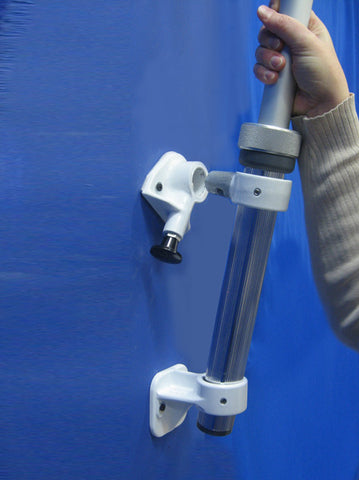 Lentry Lights Truck Mounting Hardware is an optional accessory that can be added to any new or existing Lentry Lighting Systems where the pole can be disconnected from the generator/legs portion of the system. The truck mount hardware is shown here with an older style standard height pole.