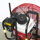 Showing the top of a Ventry Fan Model 20GX160, with the optional Entry Point Safety Light folded down, out of the way, when not in use..