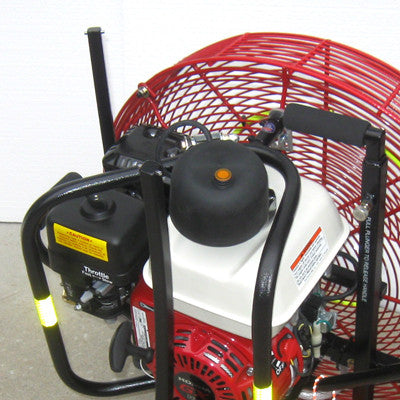 Showing the top of a Ventry Fan Model 20GX160, with the optional Entry Point Safety Light folded down, out of the way, when not in use..