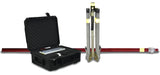 Lentry Utiilty Lighting System Model SPECH-SS-C23 shown disassembled and ready for transport or storate with the utility stand's all-terrain legs retracted and the LED light head stored in the protective case