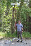 All-Terrain Lentry Jobsite Lighting System Model TWSPX-SS-C50 includes a 2-Headed V-Spec LED light head which offers 56,000 lumens total. This system stands over 11-feet tall when fully extended as shown, next to James, who stands over 6-feet tall. Case not shown