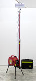 All-Terrain Lentry LED Lighting System Model 1SPECX-C23 shown fully extended (8.5- to 9-feet tall) with the light facing forward. The case, which stores the light head, is shown behind the system.