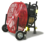 Side-facing Ventry Electric Fan Model 20EM3550 with optional Medium Flat Free Wheels & Skids and the three independently adjustable legs fully retracted.