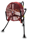 Electric Ventry Fan Model 20EM3550 with optional Solid Rubber Wheels & Skids. The three independently adjustable legs are fully extended and ready for action.