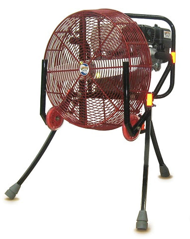 All-Terrain Ventry 20-inch Fan Model 20GX120 shown with optional Solid Rubber Wheels & Skids and the three independently adjustable legs fully extended.