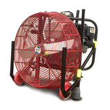 VENTRY 20GX160 fan with optional solid rubber wheels & skids and entry point safety light. The three independently adjustable legs and top light are retracted so the fan can be transported and stored in small compartments.