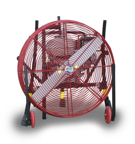 Base Model Ventry Fan Model 24GX200 includes Solid Rubber Wheels & Skids. Shown with the three independently adjustable legs retracted.