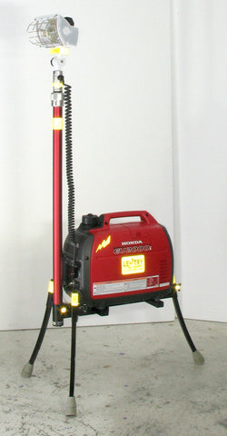 LENTRY Portable Halogen Lighting System Model 2OPUPX shown with all-terrain legs extended and the light/pole retracted