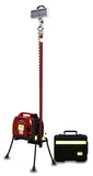 Lentry LED Lighting System Model 2SPECH-C23 shown with the all-terrain legs extended but the telescoping pole retracted. Includes a case to store the LED.