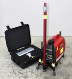 Lentry Lighting System Model 2SPECX-C23 shown with the all-terrain legs and telescoping pole retracted, and the LED light head inside it's protective case.