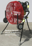 Optional Medium Flat-Free Wheels & Skids on a 20-inch Ventry Electric Fan Model 20EM3550