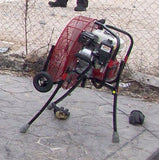 VENTRY 20-inch PPV Fan with optional Medium Flat-Free Wheels & Skids. Shown here in use at a fire department's training with the two front legs fully extended and the rear leg partially extended, allowing the fan to blow at an upward angle.
