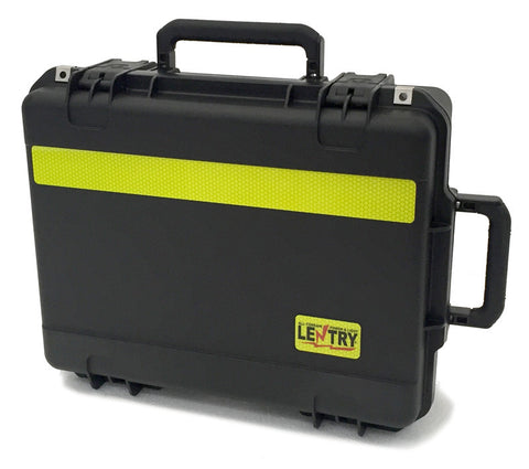 Each Lentry V-Spec LED Case has mulitple handles and some include wheels for easy transport. Shown here is Case C2318 with both a top handle and side handle