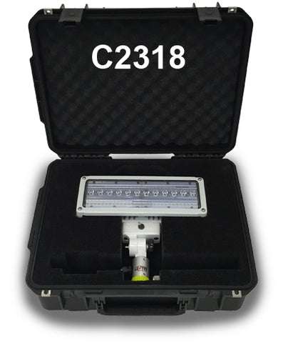 Case C2318, of Lentry Utility Lighting System Model SPECX-SS-C23. shown open with the LED light head inside