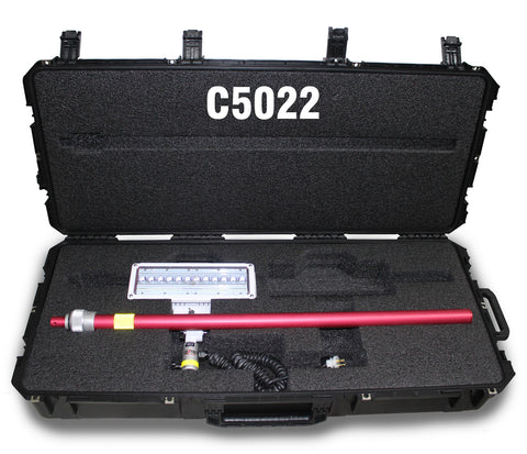 Case C5022, of Lentry Utility Lighting System Model SPECX-SS-C50, shown open with the LED light head and XT height pole inside
