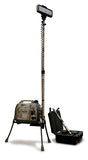 Camo Lentry LED Lighting System Model 2SPECX+S-C23-CMO with the all-terrain legs and XT height pole fully exteded and case with standard height pole to the side