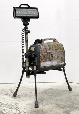 Portable Camo Lentry Light System Model 2SPECX+S-C23-CMO shown with standard height telescoping pole and all-terrain legs fully extended. Not shown: XT height pole and Case.