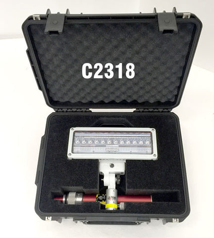 Lentry V-Spec LED Case C2318 shown open with a single V-Spec LED light head and standard height pole inside