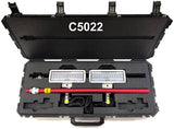 Lentry Case C5022 shown open with two V-Spec LED light heads and two XT height poles inside.