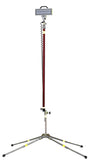 Lentry Utility Lighting System Model SPECH-SS-C23 shown with the all-terrain legs extended and the telescoping LED light fully retracted, standing well over 6-feet tall. Case not shown.