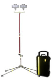 All-terrain Lentry Utility Jobsite Dual LED Lighting System Model TWSPX-SS-C34 stands over 11-feet tall when fully extended and includes Case C3422 to store the dual LED light head.
